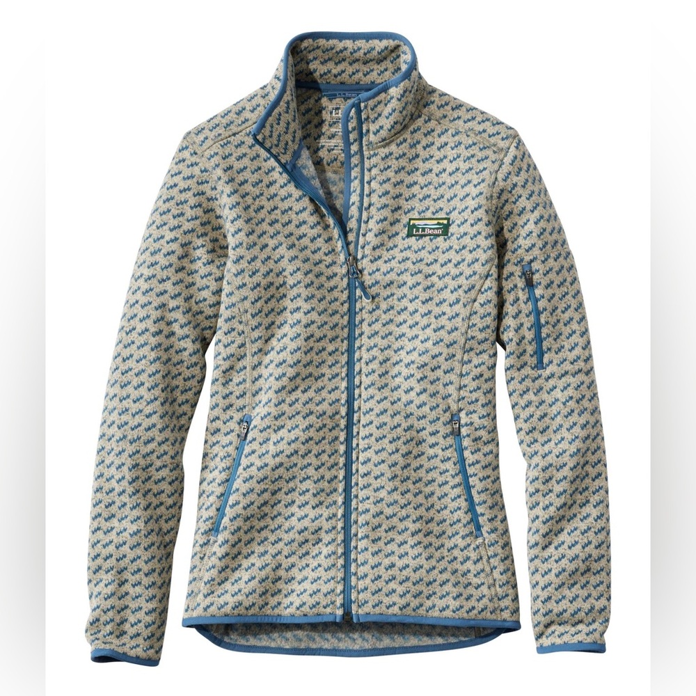 L.L. Bean Women's Blue and Tan Patterned Sweater